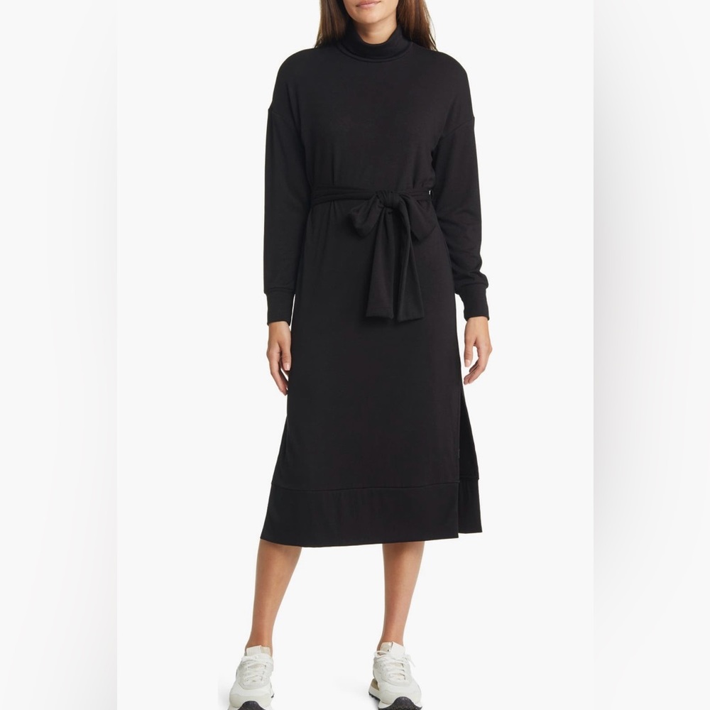 Calson Tie-waist Long Sleeve Turtleneck Midi Dress